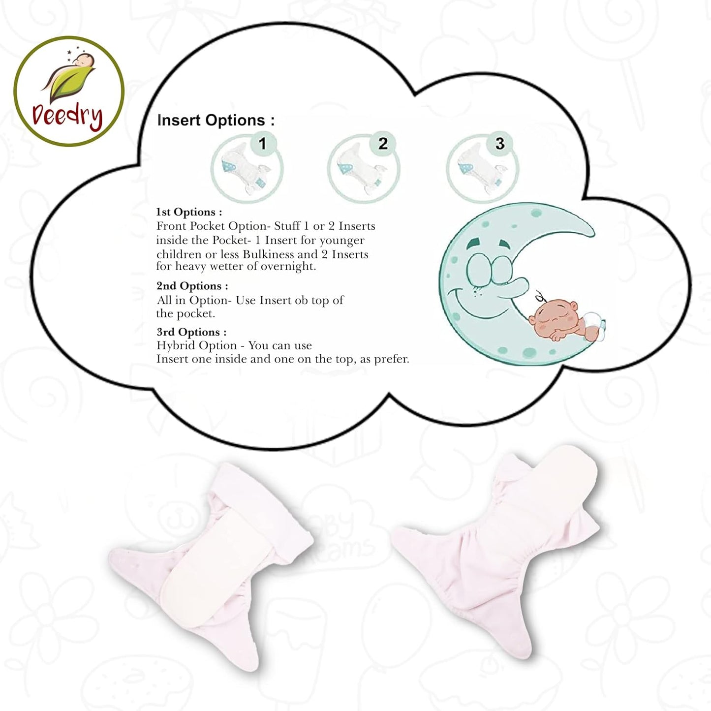 Oeko-Tex Certified Baby Cloth Diapers Washable & Reusable Diapers with Adjustable Snap Buttons | 3 Months- 3 Years (2 Plain + 4 Insert)