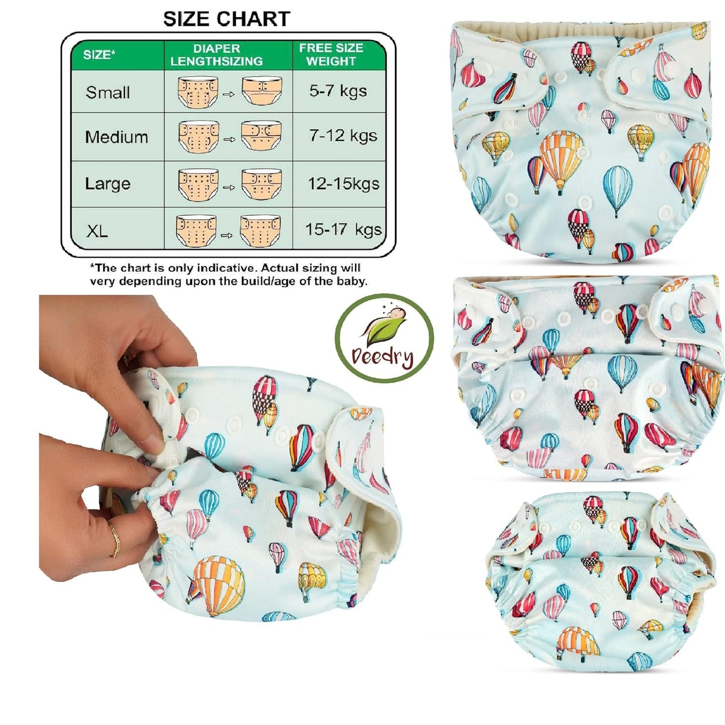 Oeko-Tex Certified Baby Cloth Diapers Washable & Reusable Diapers with Adjustable Snap Buttons | 3 Months- 3 Years (Pack of 3)