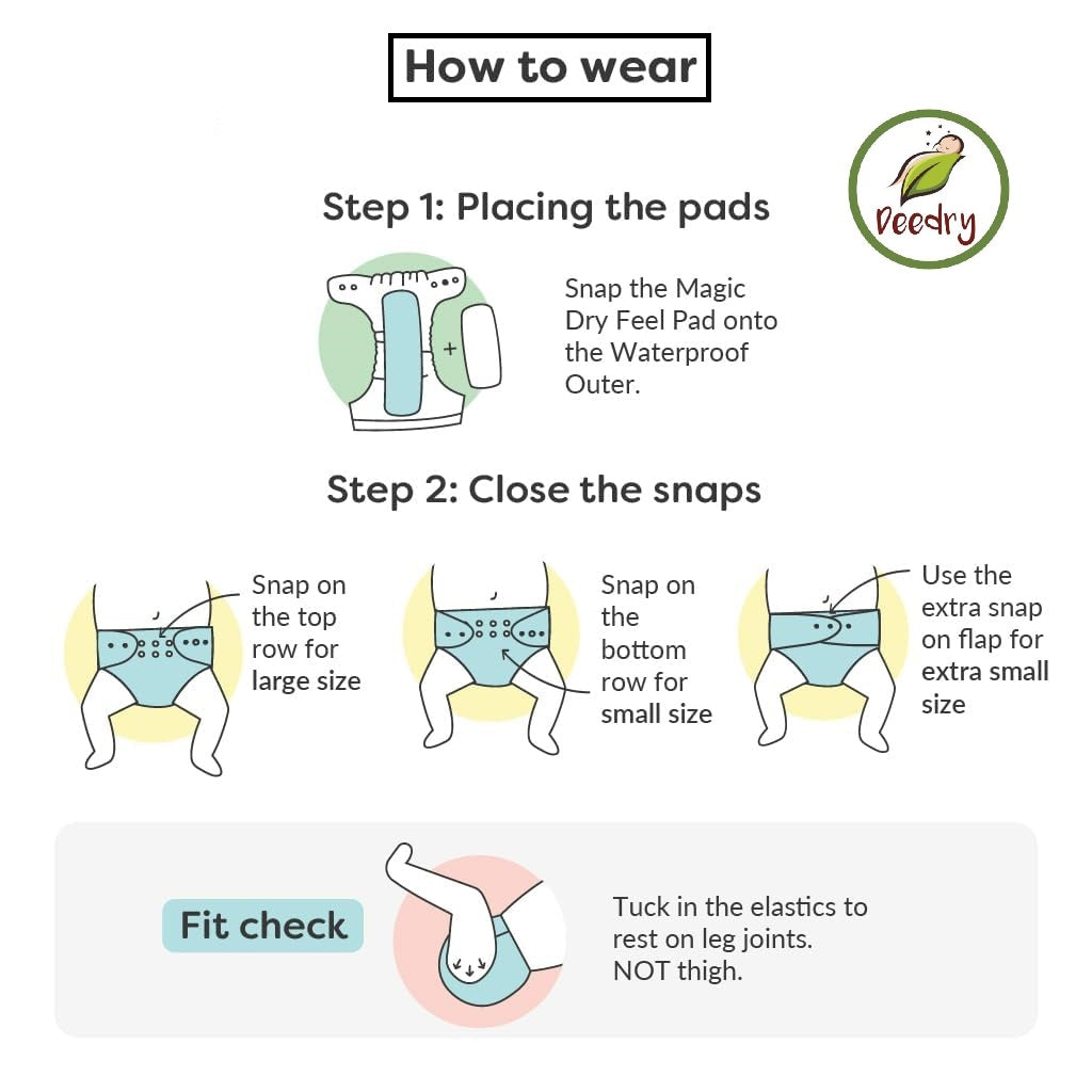 Oeko-Tex Certified Baby Cloth Diapers Washable & Reusable Diapers with Adjustable Snap Buttons | 3 Months- 3 Years (2 Print + 2 Insert)