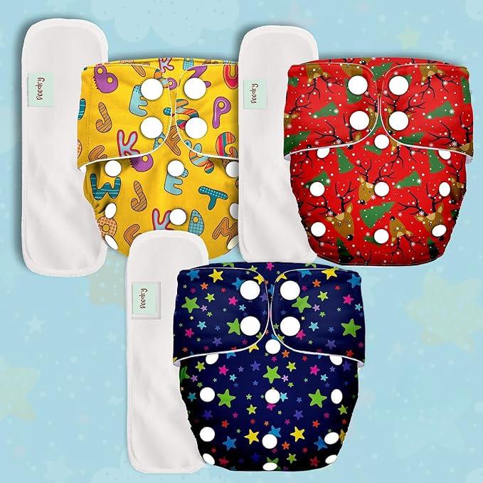 Oeko-Tex Certified Baby Cloth Diapers Washable & Reusable Diapers with Adjustable Snap Buttons | 3 Months- 3 Years (combo of 3)