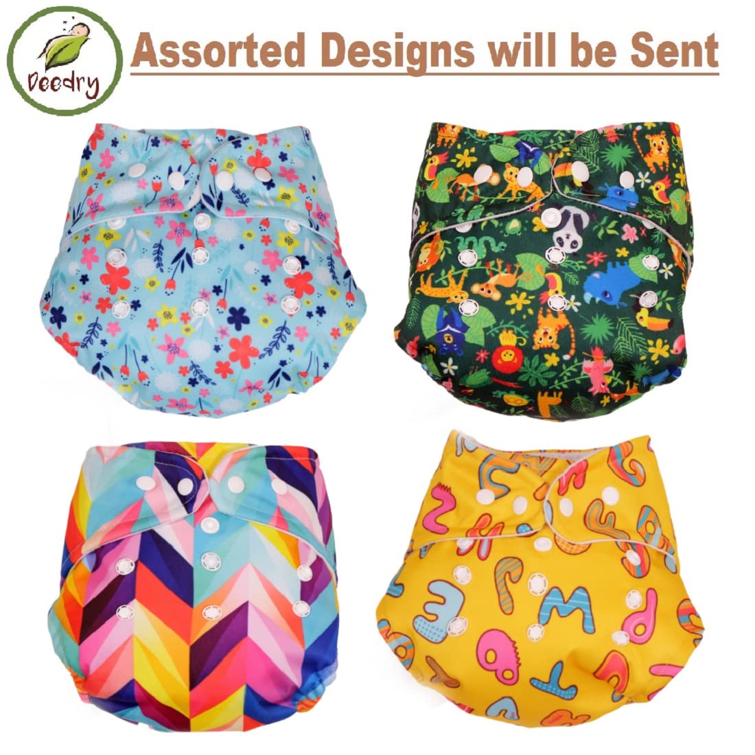 Oeko-Tex Certified Baby Cloth Diapers Washable & Reusable Diapers with Adjustable Snap Buttons | 3 Months- 3 Years (Without Insert)